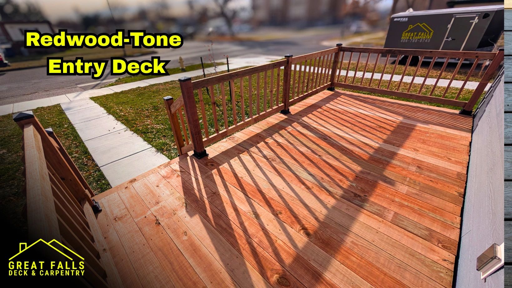 Wood deck with railing built in Great Falls, MT