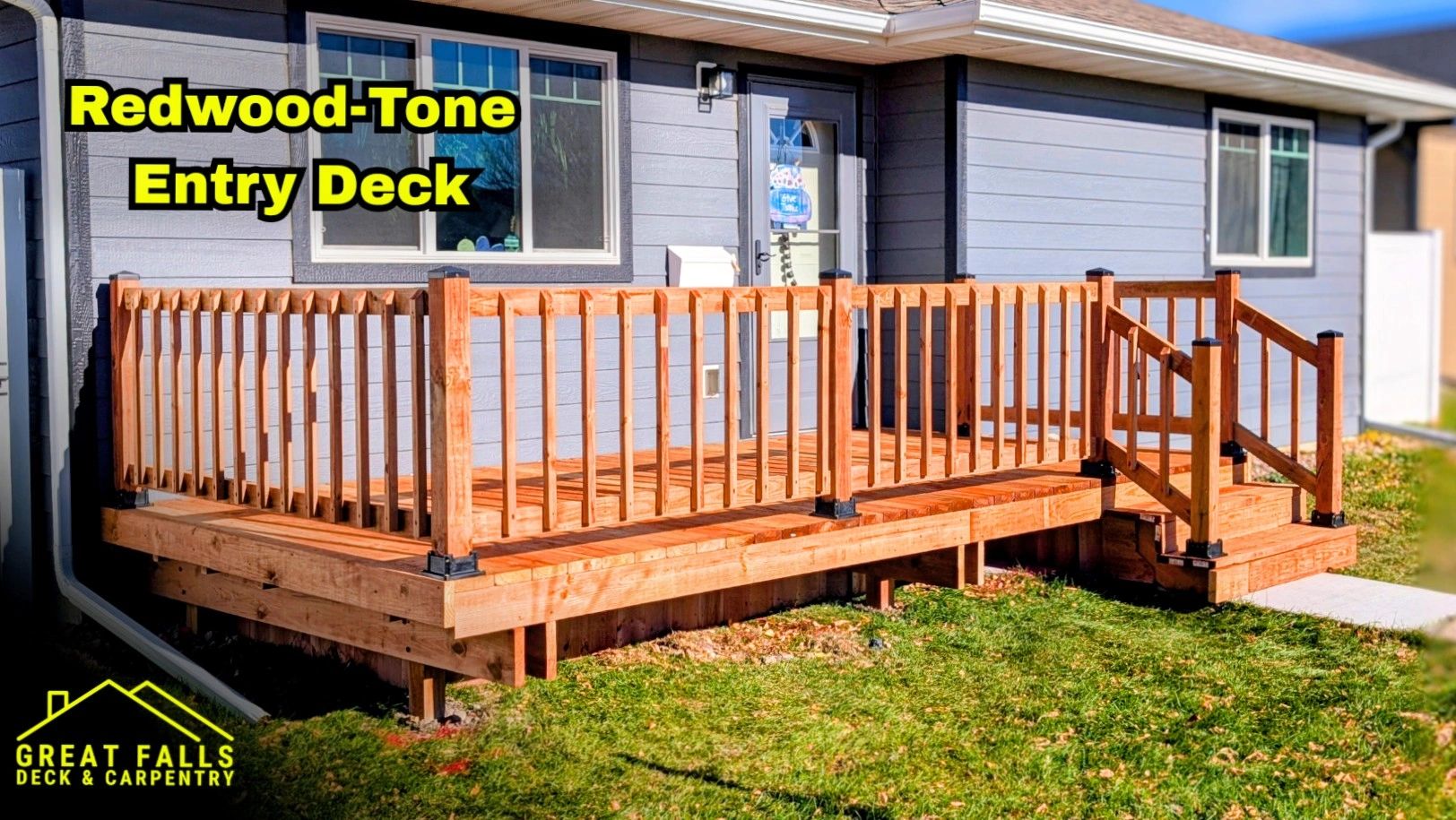 Custom wood entry deck with railing in Great Falls, MT