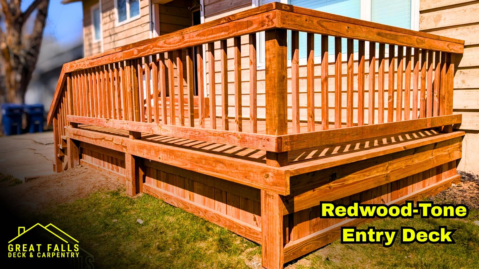 Custom wood deck with stairs by Great Falls deck contractor