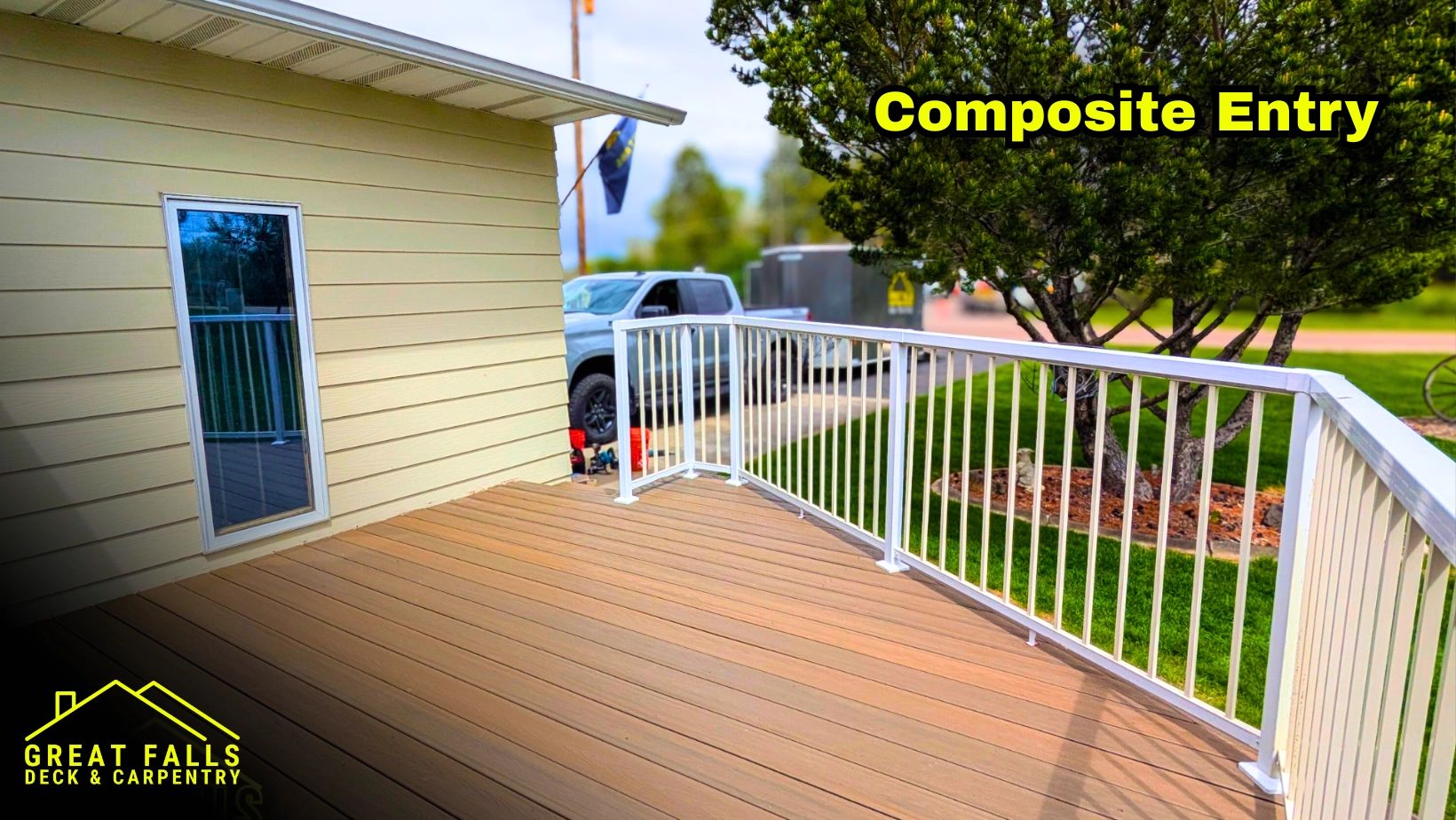 Custom composite deck entry with railing in Great Falls, Montana