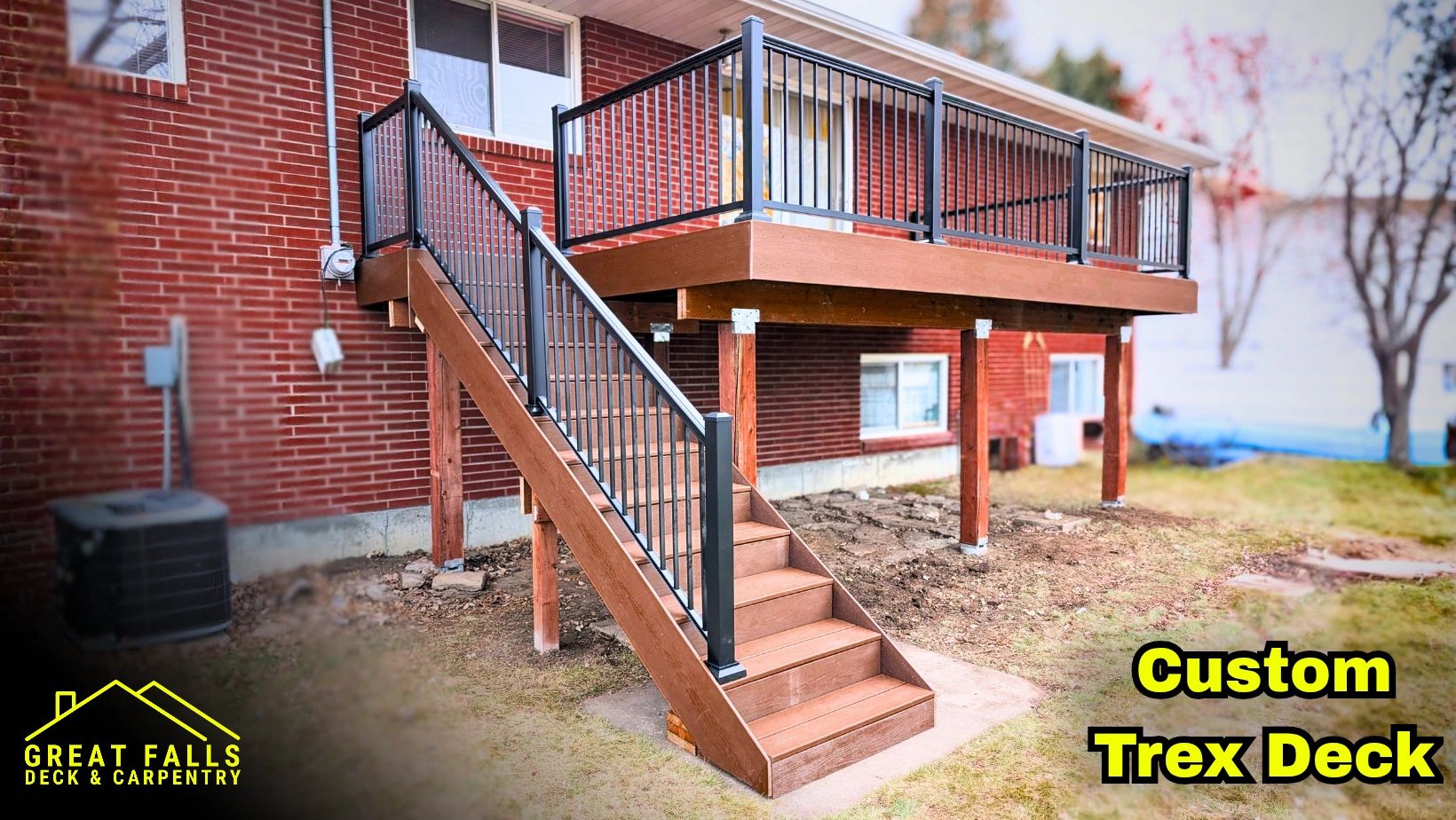 Trex deck boards with modern black railing in Great Falls, Montana
