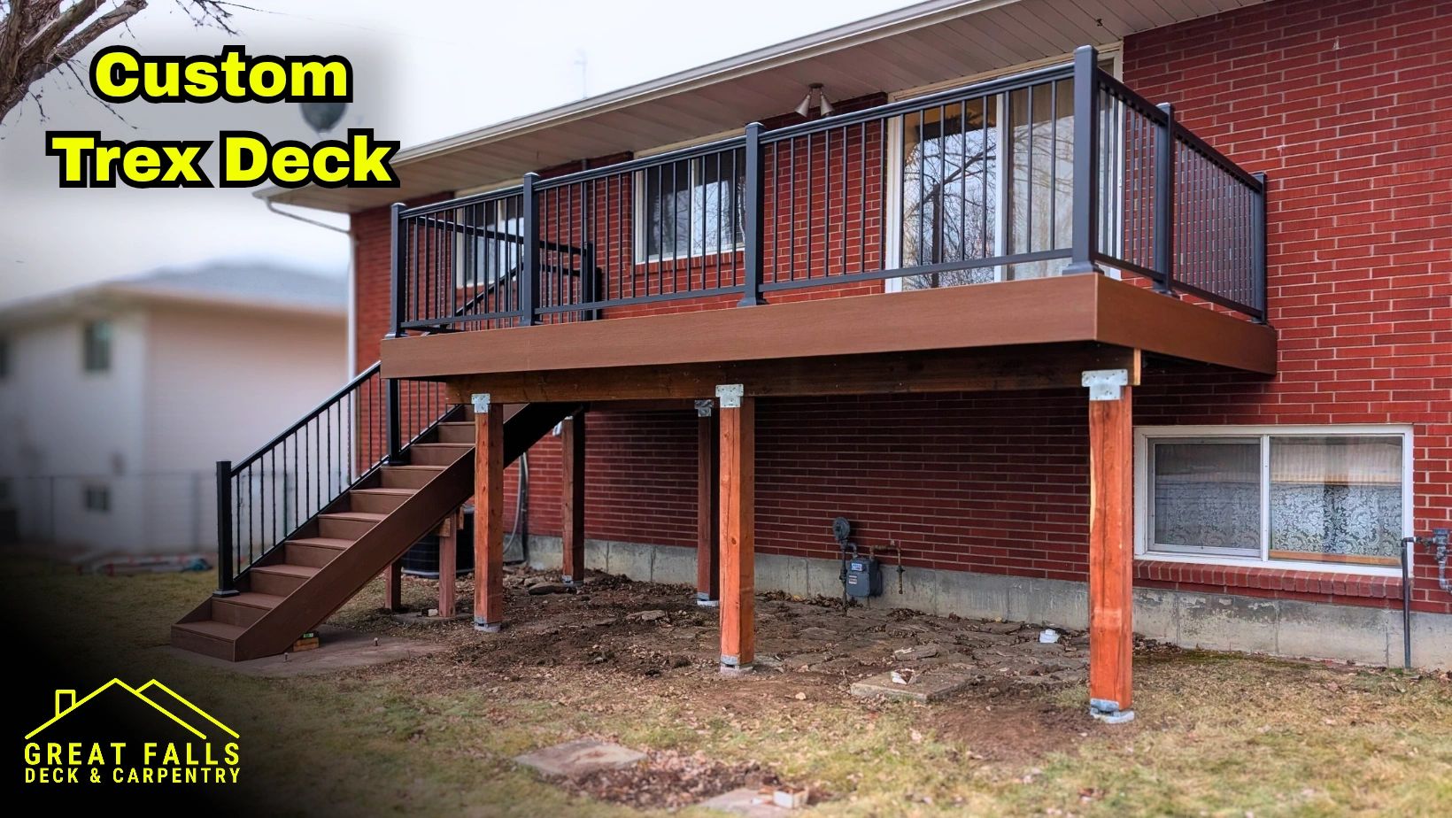 Composite Trex deck with black aluminum railing in Great Falls, MT