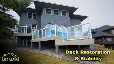 Elevated deck restoration with glass railing in Great Falls, Montana