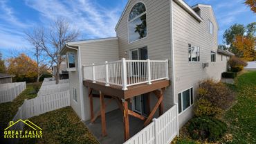 High-end composite deck with white railing in Great Falls, Montana