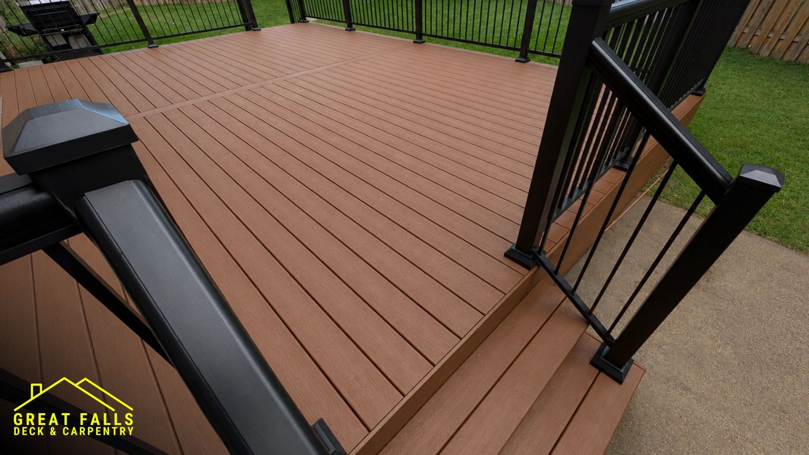 Expertly crafted composite deck and railing system by Great Falls Deck & Carpentry.
