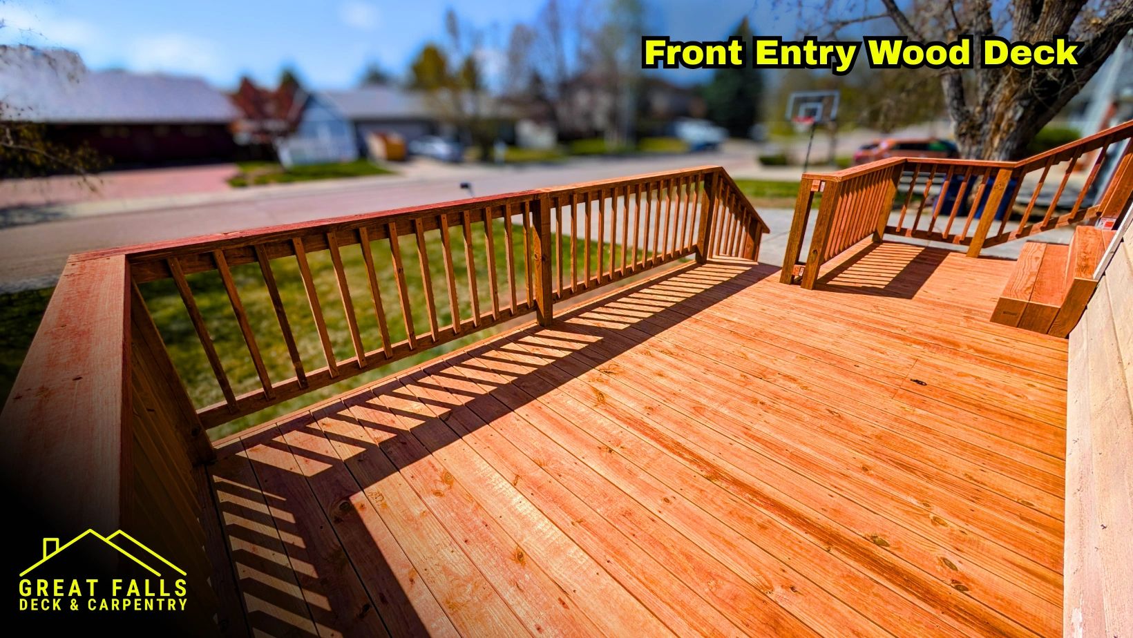 Front porch wood deck with stairs built in Great Falls, MT