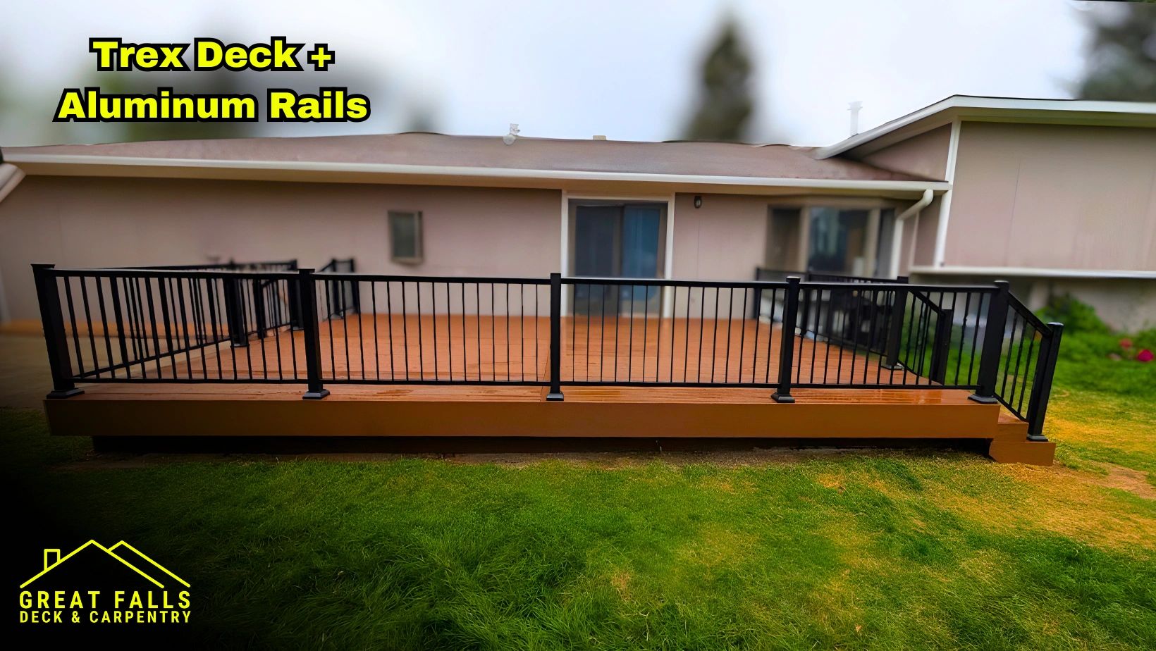 Backyard Trex deck with stairs and railing in Great Falls, MT