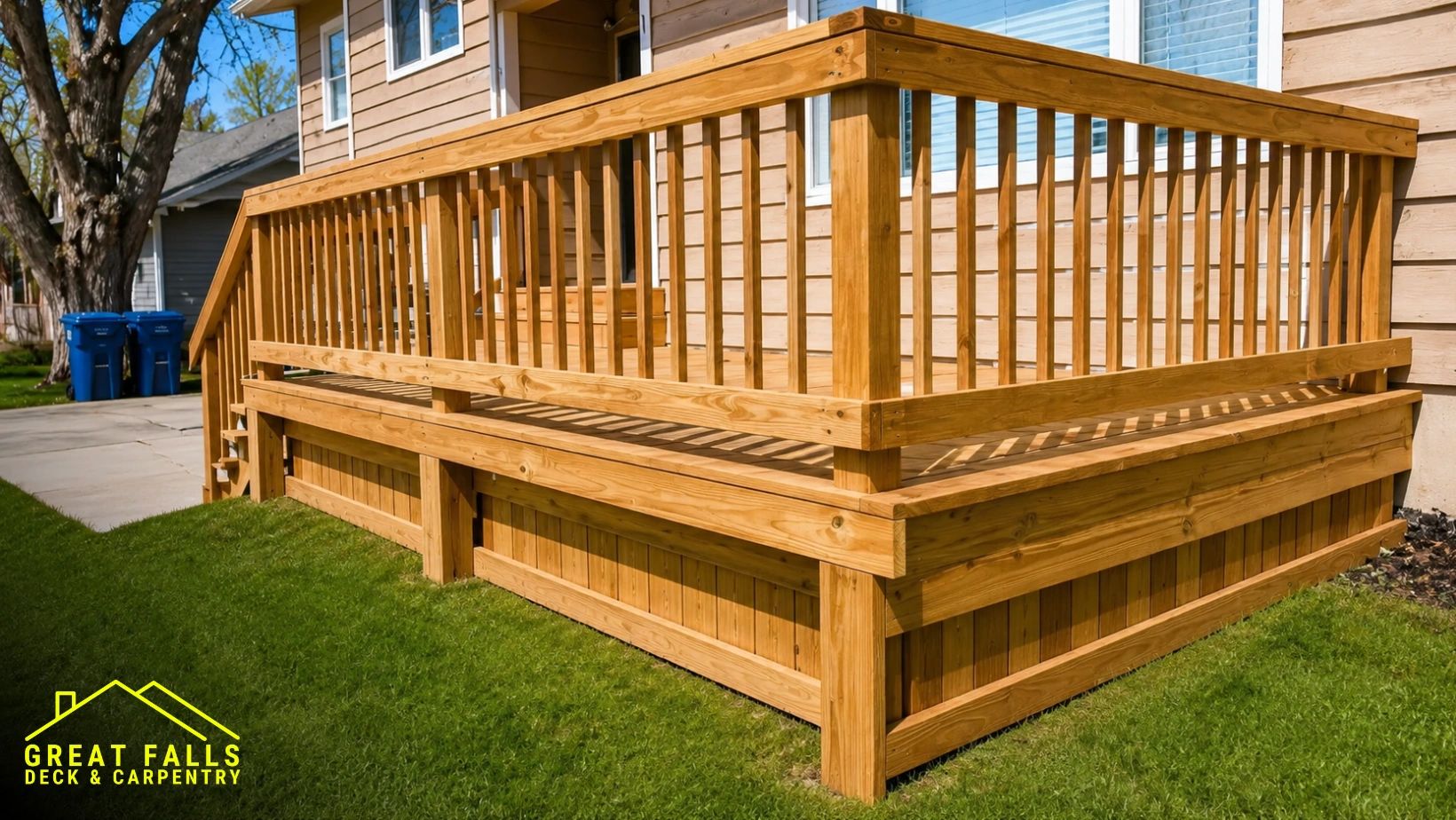 Custom wood deck with stairs by Great Falls deck contractor