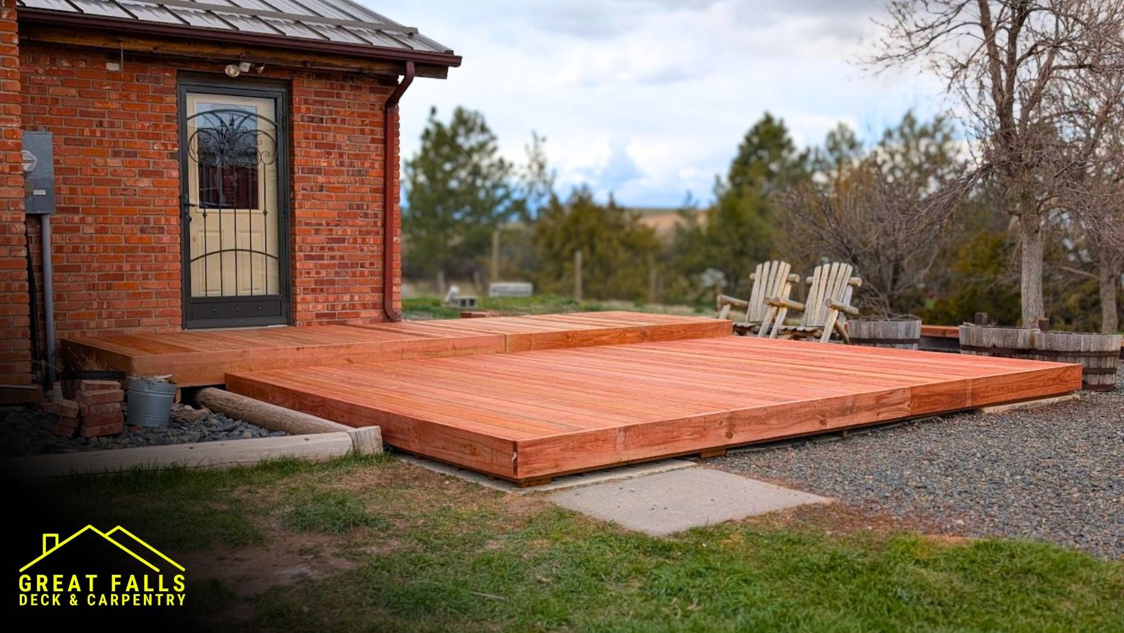 Wood entry deck and patio in Great Falls, Montana built with pressure-treated lumber