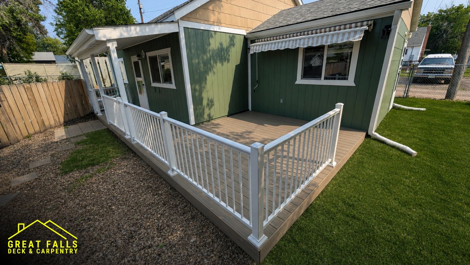 Maintenance-free backyard Trex deck installation