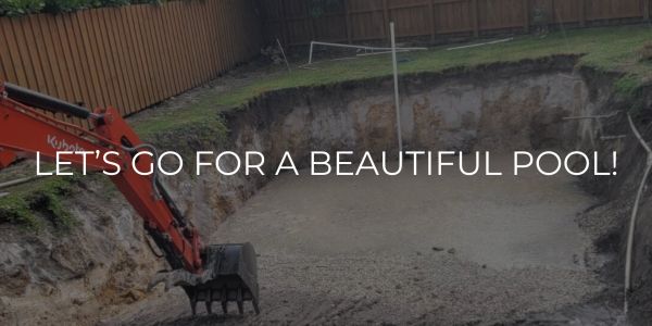 Excavator digging a backyard pool under construction.