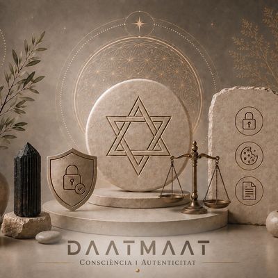 Símbolos espirituales y de seguridad con balanza y estrella de David.