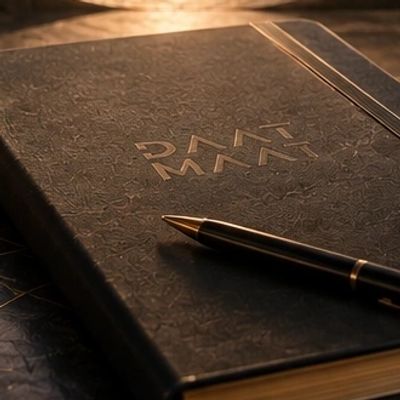 Cuaderno elegante con bolígrafo encima.