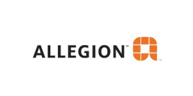 Allegion logo with orange symbol.
