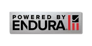 Endura Powered logo on a metallic plate.