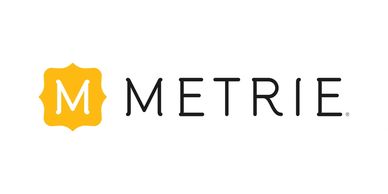 Logo for Metrie with a stylized 'M' inside a decorative shape.
