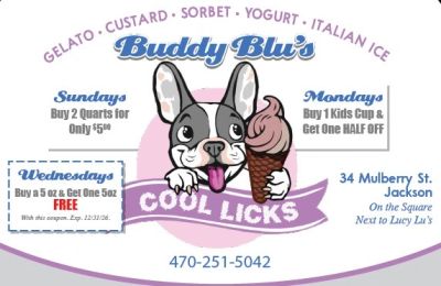 Ice cream Jackson Buddy Blus
Soft Serve Ice Cream exclusive coupons