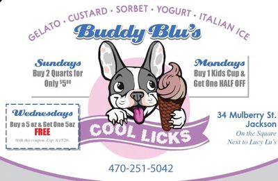 Ice cream Jackson Buddy Blus
Soft Serve Ice Cream exclusive coupons