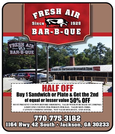 fresh Air BBQ Jackson Butts County exclusive coupons only here