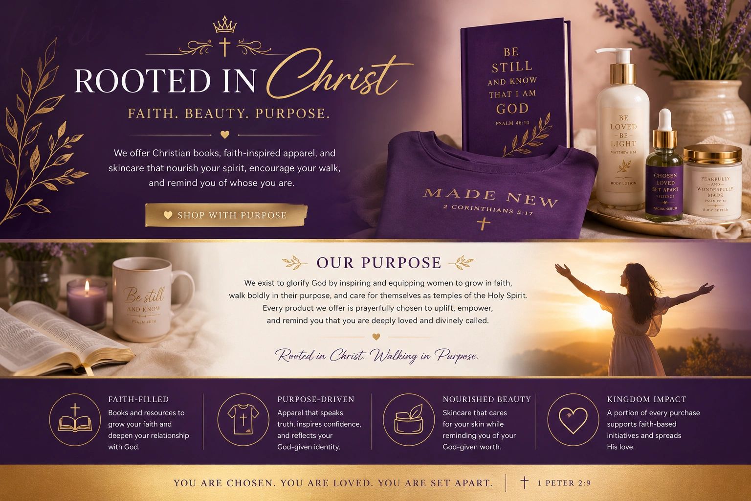 Faith-inspired Christian products promoting purpose, beauty, and love.