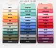 Three columns of color-coded fabric or paint swatches with labels.
