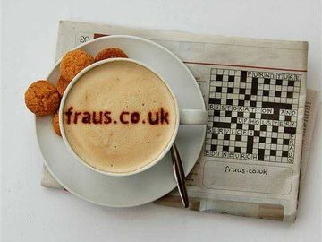 fraus : Furniture Restoration & Upholstery Services coffee, cookies and crossword logo.