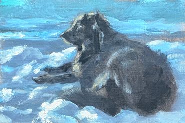 Dog in snow painting