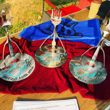 Trophies for the Middle Fork Open Disc Golf Tournament