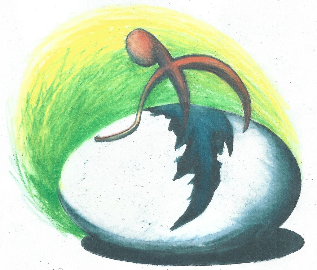 Picture of a person emerging from an egg.