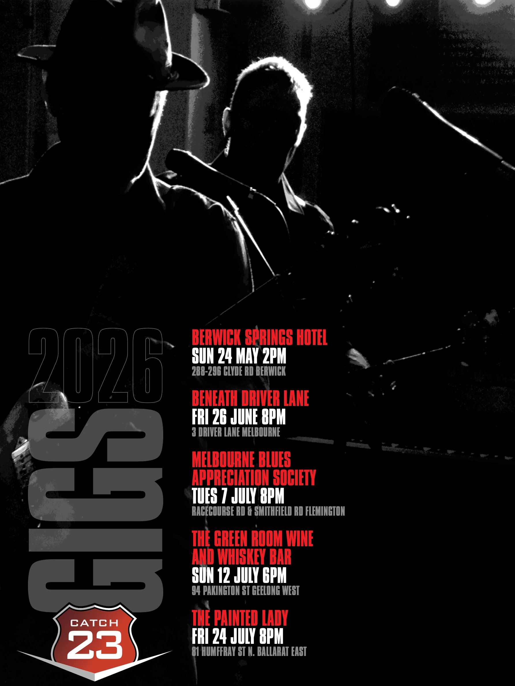 Catch 23 band tour dates in 2026 with venue details and times.