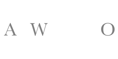 A black and white image with letters A, W, and O spaced out horizontally.