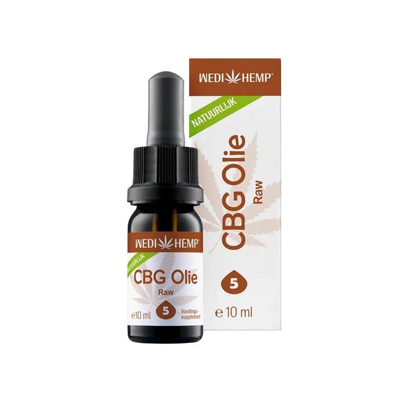 Bottle and box of Wedi Hemp CBG Olie Raw, 10 ml.