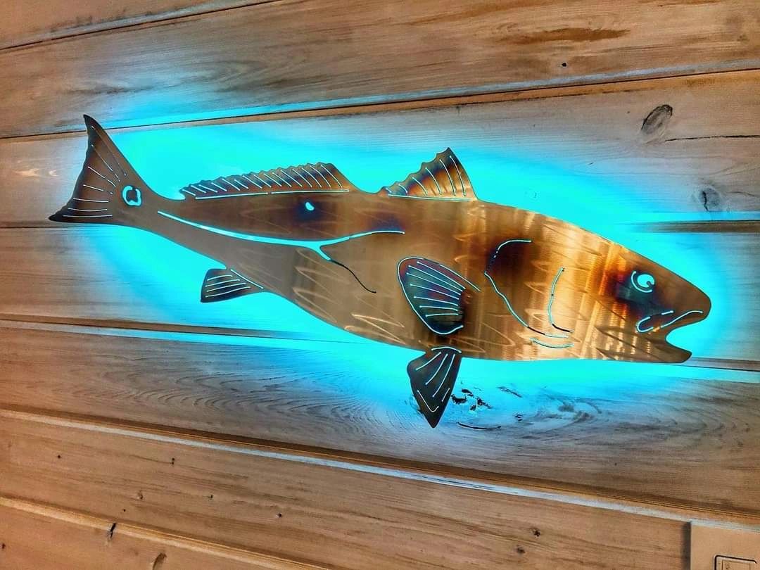 Red fish Stainless Steel Metal Wall Art (LED lighting: LED lights