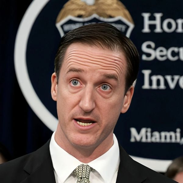 A man in a suit speaking at a Homeland Security event.
