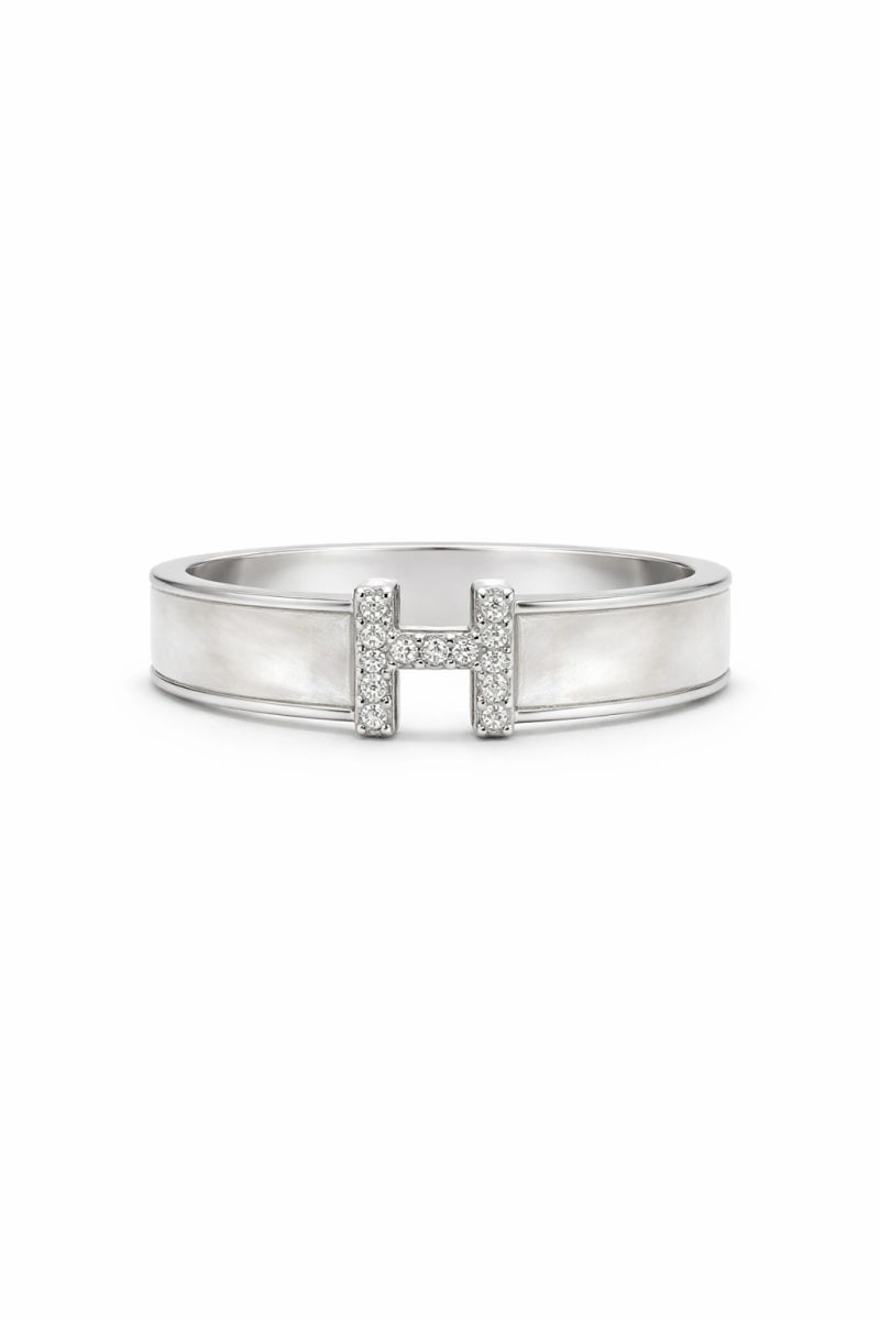 H Design Rrings Silver Adjustable Open Back H Ring