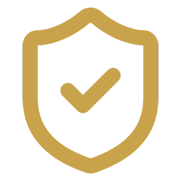 Golden shield with a checkmark inside.