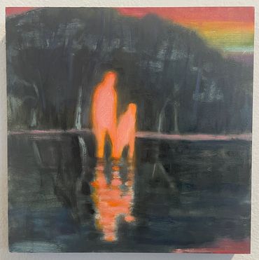 The Escapees, mother and daughter, oil on panel, 8 x 8 inches