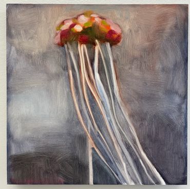 May day May pole sketch, oil on panel, 10 x 10 inches