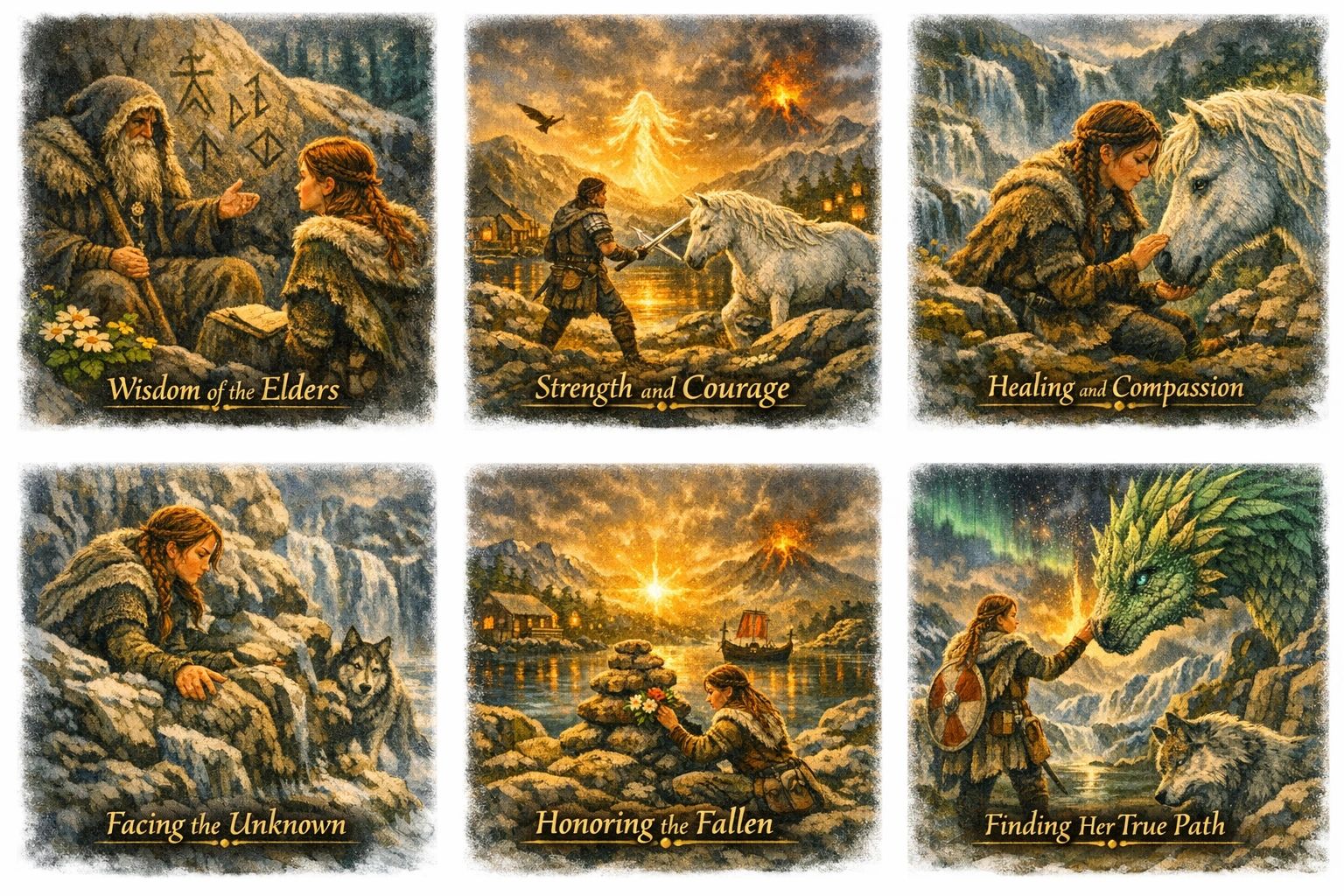 A woman embarks on a mythical journey guided by wisdom, courage, and compassion.