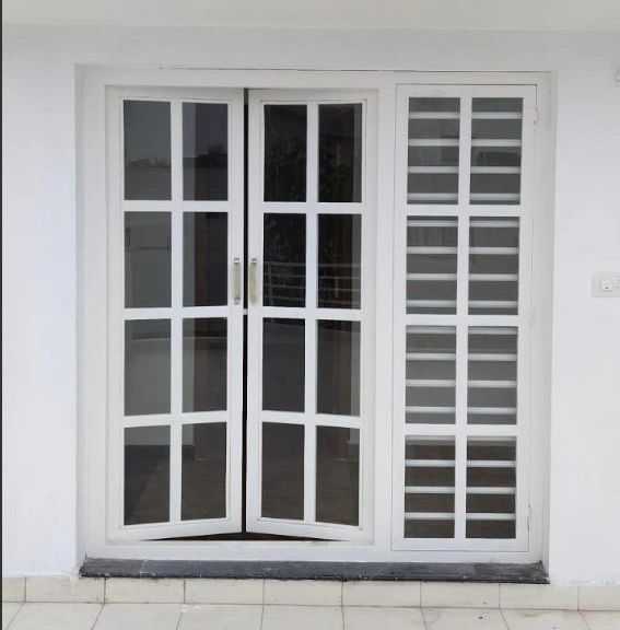 White framed glass door with grilles.