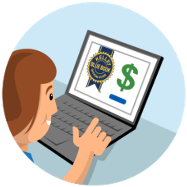 Person viewing a certificate and dollar sign on a laptop screen.