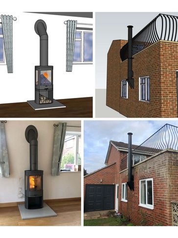 Complete wood burning stove and chimney system designed and installed by Andy Yates Ltd Oxfordshire