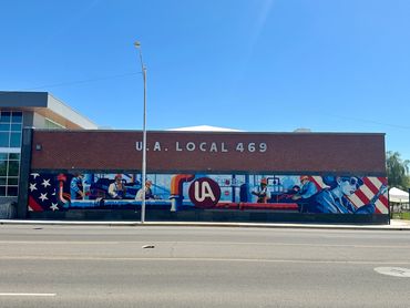UA Local 469 Union mural located at 3109 N 24th st., Phoenix, AZ 85016 - Front view, approx 1000 sq 
