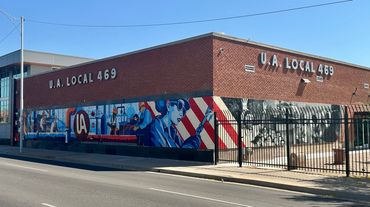 UA Local 469 Union mural located at 3109 N 24th st., Phoenix, AZ 85016 - corner view, approx 1000 sq