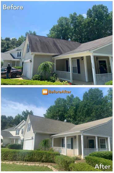 Gutter brightening in Point Pleasant — black streaks removed for a like-new finish.