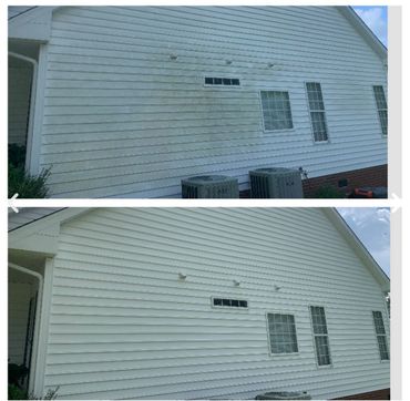 Before and after siding power wash on a residential home in Ocean County, NJ. Mold, mildew, and grime safely removed with professional soft washing.