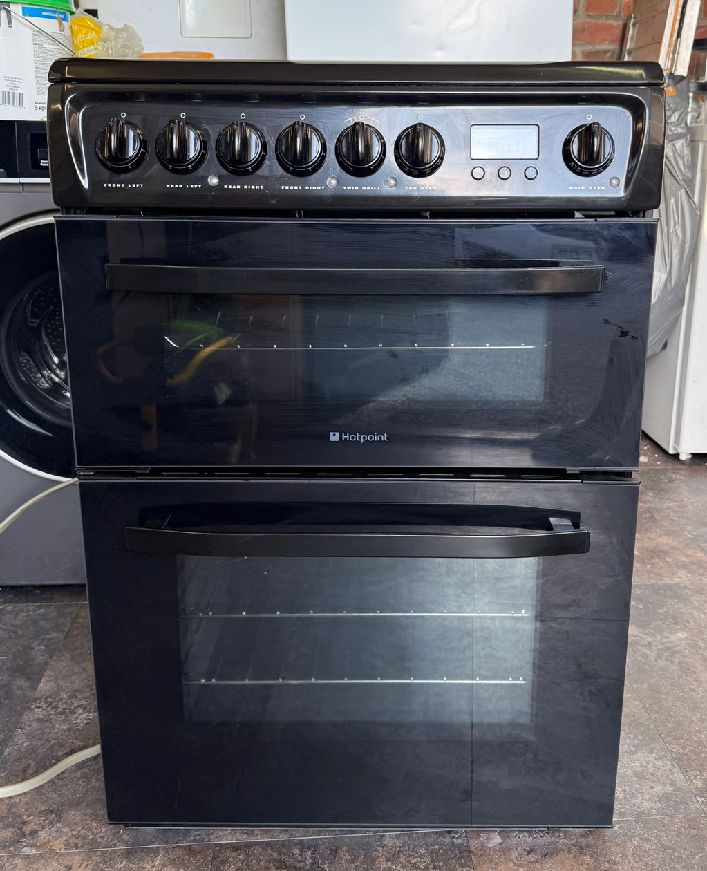 Black Hotpoint 60cm Double Oven Electric Cooker 