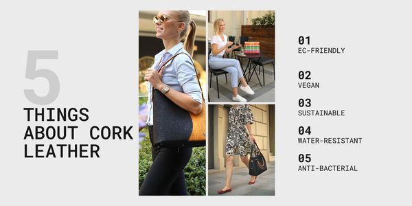 ecofriendly, vegan, sustainable, water resistant, anti bacterial, light, soft, cork leather, vegan 