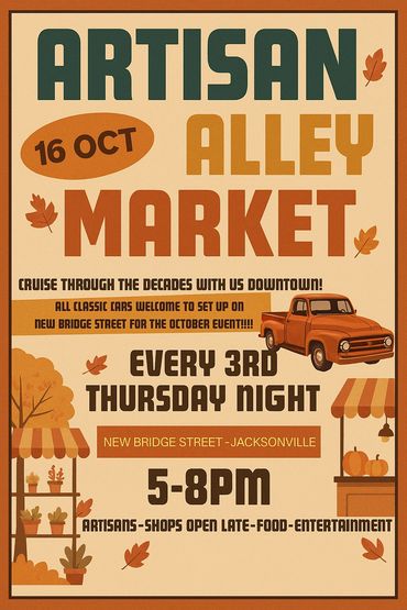 Artisan Alley Market event poster for October 16 in Jacksonville.