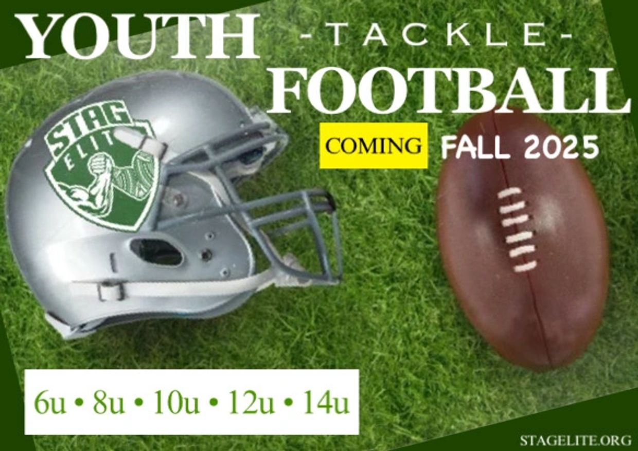 Youth tackle football starts fall 2025 for ages 6u to 14u.
